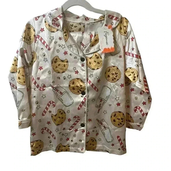 Christmas PJ Set, Candy Cane Cookie Print Long Sleeve Tops w/ Pants - Picture 2 of 4